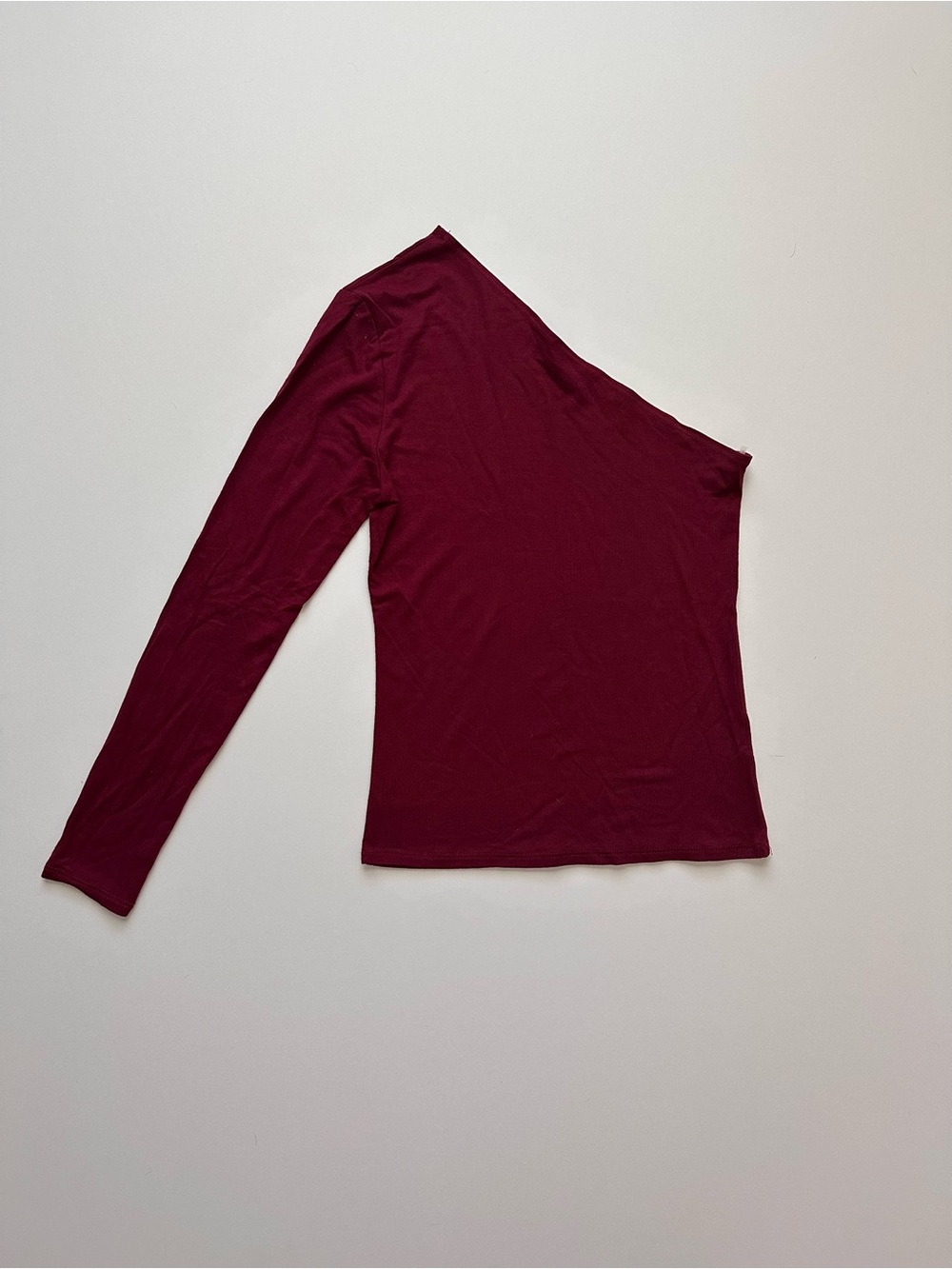 Wasabi + Mint One-Shoulder Long Sleeve Top in Deep Wine